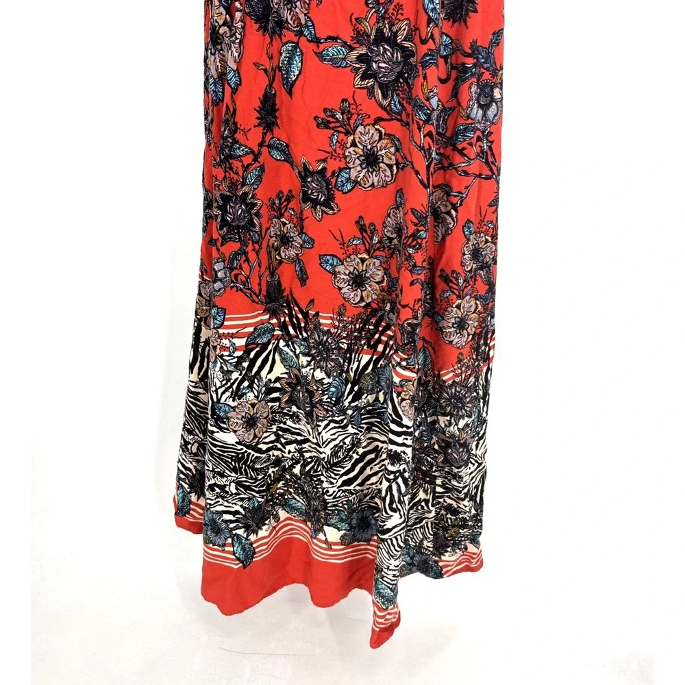 Free People Mila Strapless Floral Animal Print Maxi Dress Size 10 Boho Red